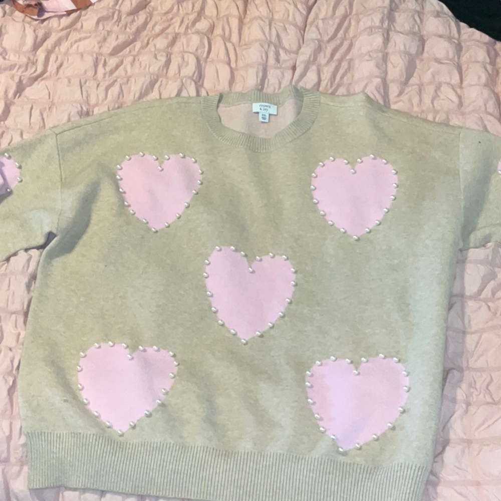 Crown & Ivy Pink and Cream Crew Neck Sweater